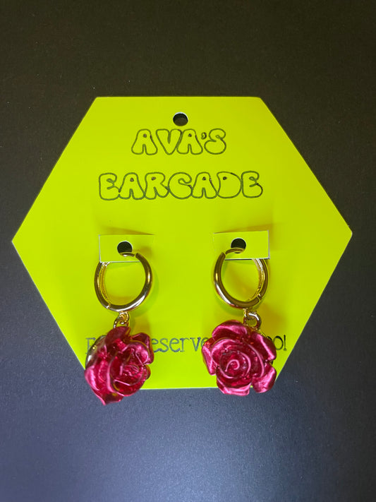 Crimson Bloom Rose Earrings