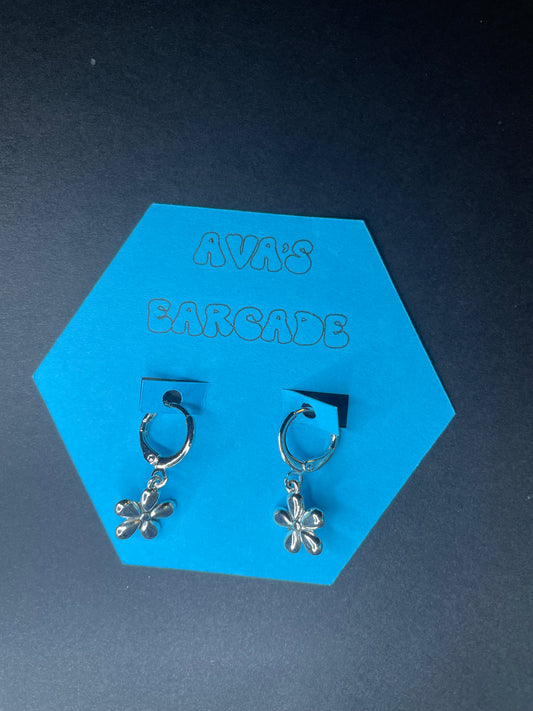 Silver Sprout Flower Earrings